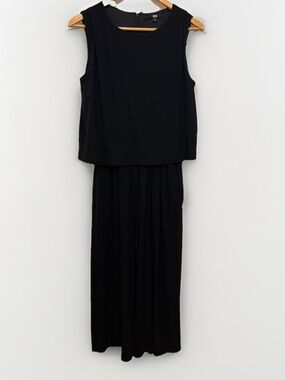 Uniqlo Black Sleeveless Midi Jumpsuit With Pockets